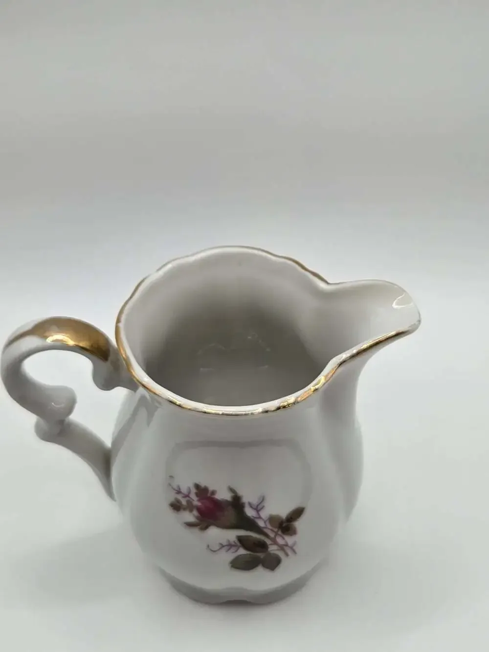 Vintage Japanese Fine Porcelain Moss Rose Floral Creamer with Gold Trim